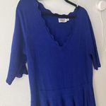 Eliza J Cobalt Blue Scalloped Hem Fit & Flare Knitted Sweater Dress Sz Large Photo 3