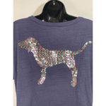 PINK - Victoria's Secret Victoria's Secret Pink Womens Basic Top Sequin Dog Rainbow Blue Medium Photo 6