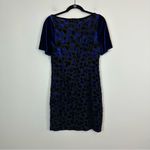 T Tahari | Blue and Black Velvet Floral Shimmery Dress Size Small Photo 6