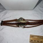 Multi‎ Strand Leather and Brass Tone Sayings Bracelet Brown Photo 3