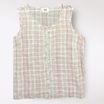 April Cornell Linen Tank L Pink White Plaid Sleeveless Boho Cottagecore Size L Photo 4