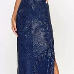 Emerald Sundae  Sequined Gown Size Medium Dark Blue Adjustable Straps Side Slit Photo 0
