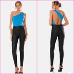 NWT OW Collection Ezra Asymmetrical Bodysuit Back Cut Out Blue Sz XS $110 Blue Photo 1