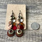 Red Brown Gold Disc Bead Dangle Earrings Photo 2