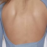 ZARA  Open Back Mock Neck Self Tie‎ Bow Blue Knit Sweater Size Medium Photo 5