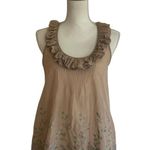 Alberto Makali  100% Silk Tan Ruffle Embroidered Flowy Tank Top Size M Photo 0