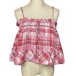 Pilcro Anthropologie Shine Plaid Tank Top Size L Pink Ruffle Trim Swing Size L Photo 4