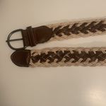 BELT BROWN LEATHER AND TAN BRAIDING WEAVED BELT SILVER BUCKLE Photo 4