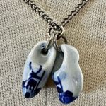 Blue and white white Dutch Windmill Painted on Ceramic Delft Shoes on chain Photo 0
