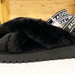 Steve Madden Madden NYC BLACK Faux Fur Crossband Platform Slipper Sandal Elastic cozy z 11 Photo 0