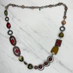 Chico's Chunky Red Green Mixed Media Statement Necklace Silver Tone β¨ Photo 1