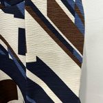 Pinkyotto Beige and Blue Abstract Geometric Textured Printed Ruffle Dress Photo 3