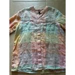Lands' End Top Womens XL Pastel Plaid Linen Casual Preppy Coastal Career Photo 2