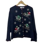 Vtg Christmas Cardigan Ugly Sweater Black XL Bling 90s Y2K Snowflake Sleigh Photo 0