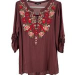 Andree by Unit  rayon embroidered tunic lightweight maroon boho casual earthtones Photo 0