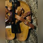 Just Be NWT  Woman’s Tan Braided Straps Sandals With Adjustable Buckle Photo 3