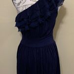 Pink Rose Blue Ruffles One Shoulder Small Dress Photo 1