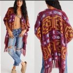 Free People Diamondback Cozy Kimono Purple Orange Fringe Trim OS Photo 1