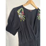 Anthropologie Ranna Gill Hibiscus Embroidered Black Top Boho Indie Casual XS Photo 3