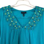 Vintage Escada Sport dark turquoise jeweled beaded ruffled v Photo 7