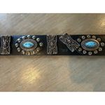 Leather Belt Western Concho Turquoise Studs Buckle Decoration Sz M Please Read Black Photo 9