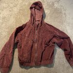 American Eagle  Jacket Womens Medium Corduroy Maroon Full Zip Fitted Hooded Fall Photo 0