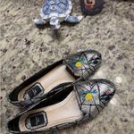 Christian Dior  Silver Metallic Floral Embroidered Flats Slip Ons Photo 2
