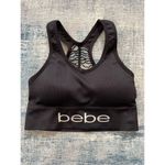 Bebe  Black Ribbed Knit Athletic Sports Bra w Cut Outs Large Photo 5