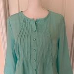 CHOiES Vtg Choices Women’s Linen Teal Blue 3/4 Sleeve Button Front Blouse Top, Sz M Photo 1