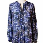 Parker Floral Blouse V-Neck Long Sleeve Button Down Purple Blue Medium Top EUC Photo 10