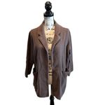 Quince Organic Cotton Knit Cardigan Blazer Brown Size Large Open Front Pockets Photo 1