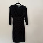 Ralph Lauren Lauren  Rushed Jersey Dress 6 Black Stretch V-neck 3/4 Sleeve 1903 Photo 4