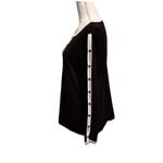 August Silk Two Tone Black Ivory Keyhole Knit Top Button Sleeve Womens Medium Photo 1