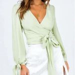 Princess Polly Alena Wrap Top in Sage Light Green Size US 2 Photo 3