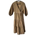 Sweet Baby Jamie Wrap Midi Dress Tiered Casual Flowy Khaki Size M Tan Size M Photo 4