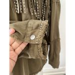 ZARA Olive Green Cotton Fringe Trim Studded Snap Button Western Jacket Size Lg Photo 5