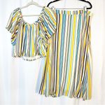 Torrid Multi Stripe Off-Shoulder Gauze Skirt Set Rainbow Boho Ruffle Midi Maxi Photo 3