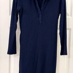 Old Navy Fitted Rib Knit Tie-Belt Long Sleeve Mini Polo Dress Navy Blue sz Med Photo 3