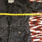 Oleg Cassini  Whimsygoth Dark Brown faux leather ruffle front jacket coat top long sleeve cargo babydoll pockets Size M-measurement in pics Great condition Photo 5