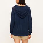 Aritzia Wilfred Free Cotton Open Knit Hoodie Sweater Navy Blue Sz Large Slouchy Pullover Photo 3