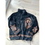 Vintage 90s Fleece Bomber Jacket XL Indian Chief Bear Ridge Unisex Cozy USA Black Photo 10