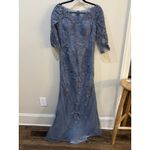 La Femme  SLATE Women's Tulle‎ Gown with Lace Applique and Illusion Top 29226 Photo 2