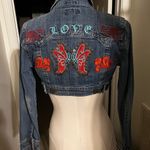 Haute Monde S - Denim Cropped Jacket Butterfly embroidered & rhinestone on the back NWOT Photo 1