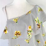 Lumière Floral Striped One Shoulder Long Sleeve Shirt Grey Multi Size S White Photo 2