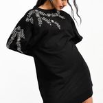 ASOS DESIGN Embellished Oversized Sweatshirt Dress Black Women’s Size 4 Photo 0