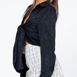 Princess Polly  NEW Everleigh Black Front Tie Collared Blouse Top Photo 3