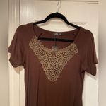 NWT Thanth Brown V Neck Short Sleeve Embroidered Mini Peasant boho Dress Size L Size L Photo 1
