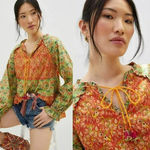 Anthropologie Roopa Pemmaraju Vivi Peasant Blouse Floral Puffed Sleeves Photo 2