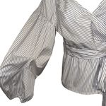 EXPRESS Belted Wrap Tie Top 3/4" Balloon Sleeves Cerulean Blue & White NWOT S Photo 4