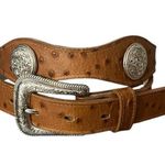 Nadim Genuine Leather Ostrich Silver Medallions #3205 Sz 30 Belt & Buckle Tan Photo 1